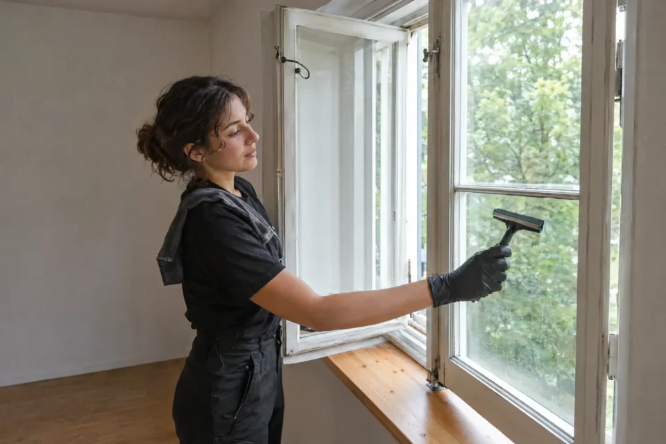 Innerbågen lossad och uppfälld: först då kommer man åt de två glasytorna mellan bågarna.
